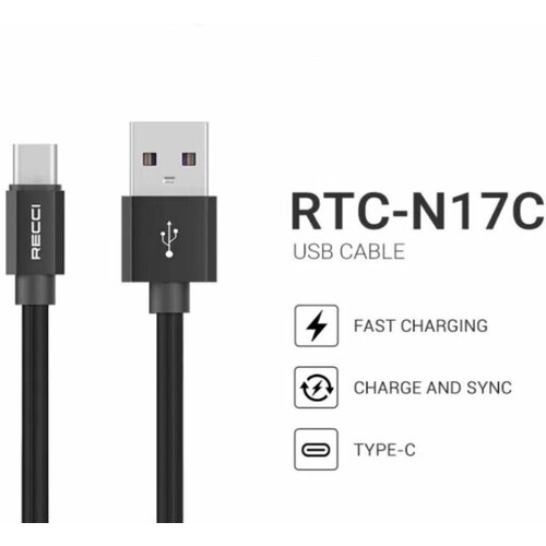 Кабель для зарядки телефона Recci RTC-N17C Star Link USB to Type-C, 1.5 метра, 5А, черный силиконовый кабель для передачи данных rtc n35c type c