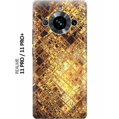Силиконовый чехол Янтарные соты на Realme 11 Pro / 11 Pro+ / Рилми 11 Про / 11 Про + черный, золотистый