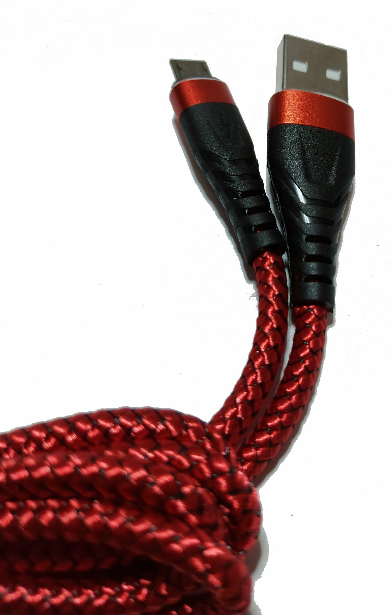 Кабель ISA DC-01, USB Type-A/micro USB Type-B, тканевая оплётка, красный, 1 м — фото 1