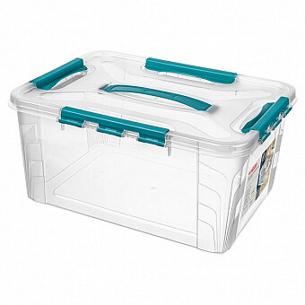 Ящик для хранения универсальный Econova "GRAND BOX" 15,3л, с замками и ручкой 390*290*180мм, голубой 32004