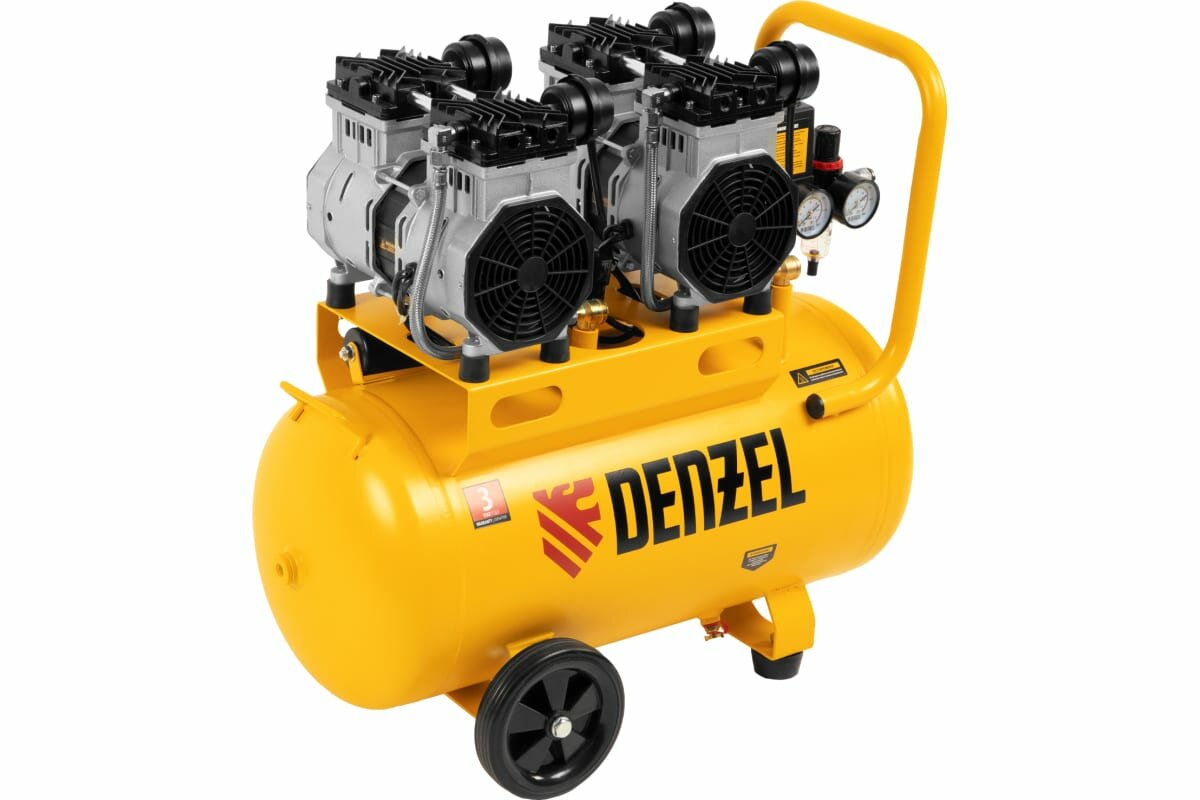 Denzel : 58031 Компрессор безмаслянный малошумный DLS 2200/50, 2200 Вт, 2х1100, 50 л, 380 л/мин//