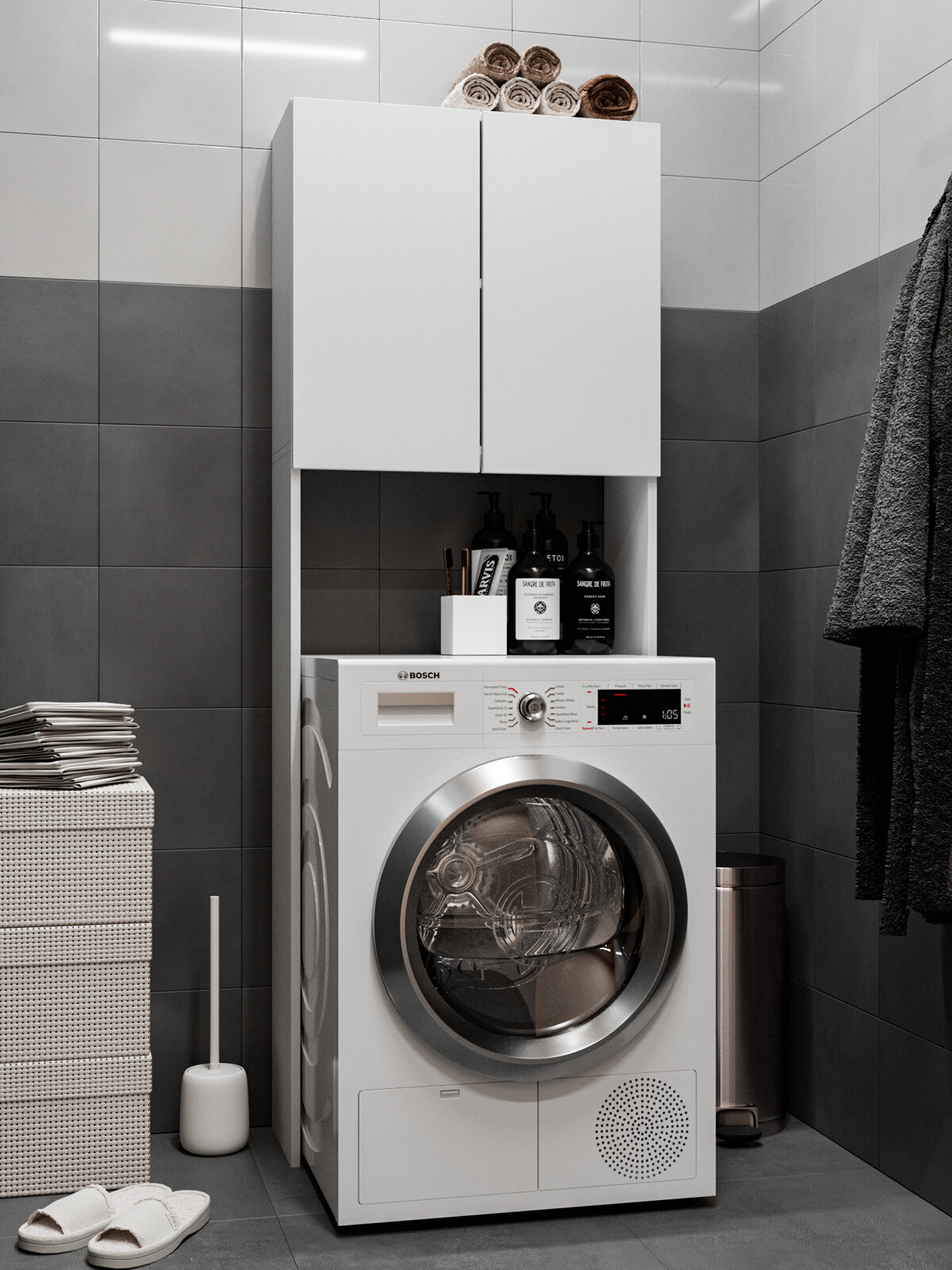 фото Шкаф-пенал ТренdМебель в ванную комнату для стиральной машины Белый