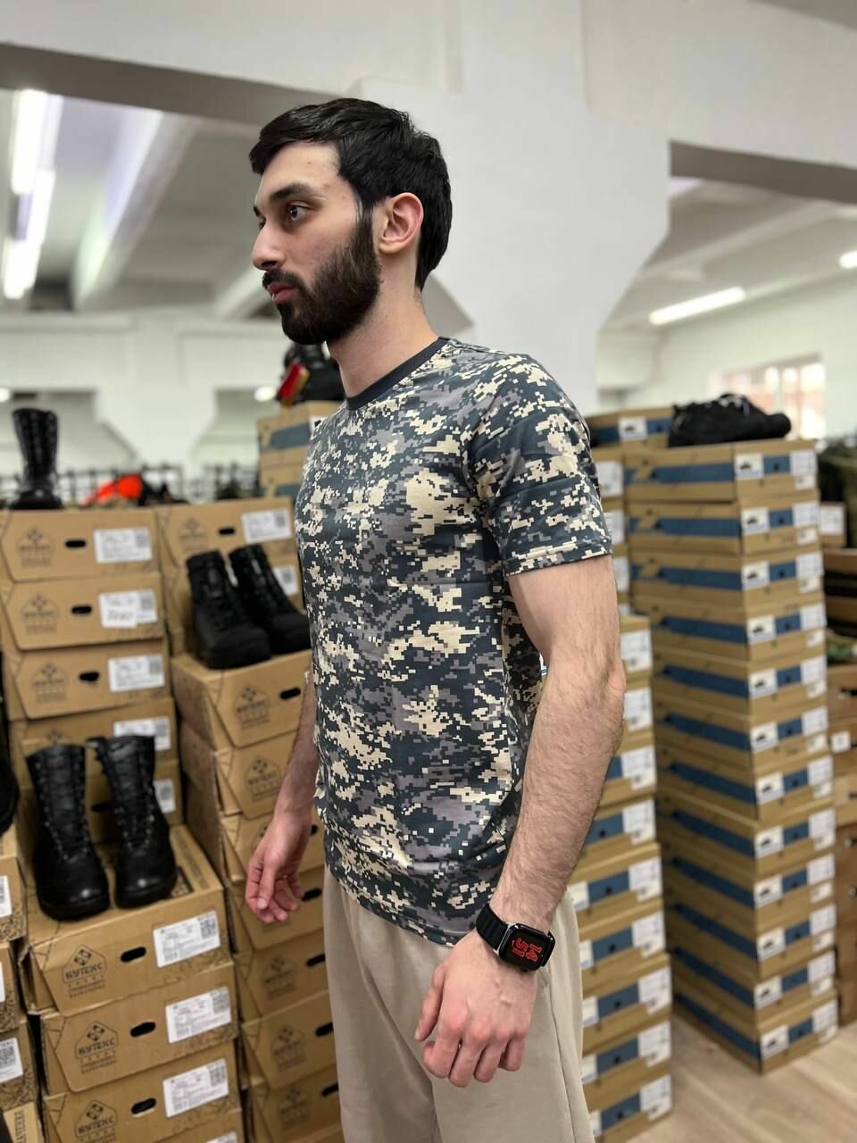 Футболка спортивная ГОРЕЦ, размер 56, бежевый, зеленый — фото 1