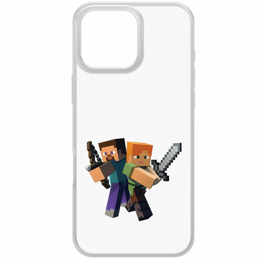 Чехол-накладка Krutoff Clear Case Minecraft-Стив и Алекс для iPhone 16 Pro Max