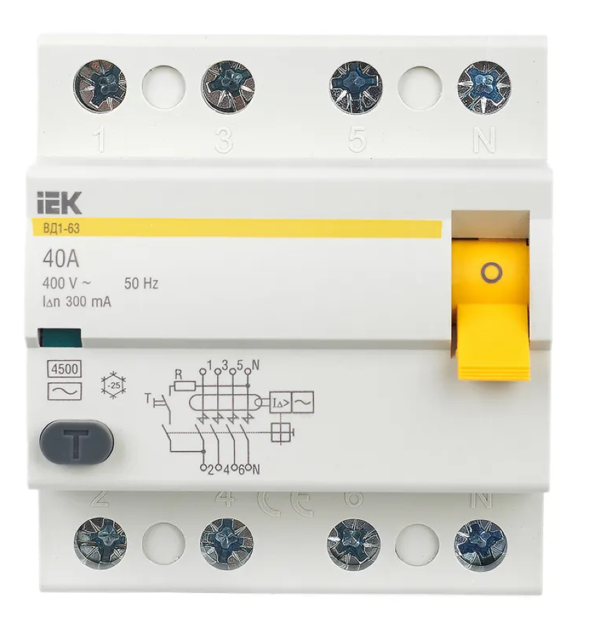 Устройство защитного отключения IEK / ИЭК ВД1-63 четырехполюсный в пластиковом корпусе серый 40А 300мА тип АС IP20 MDV10-4-040-300 / УЗО