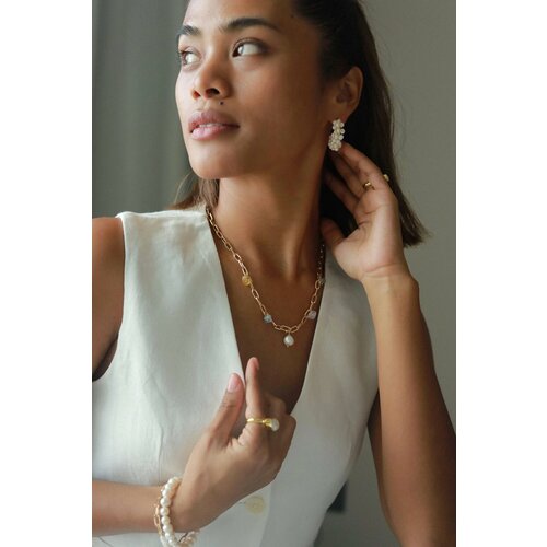 Серьги, жемчуг барочный, жемчуг культивированный, белый/золотой