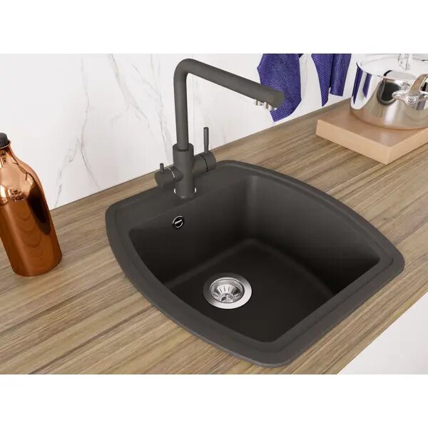 Мойка для кухни врезная Delinia 48x51 см глубина чаши 20 см кварц цвет чёрный