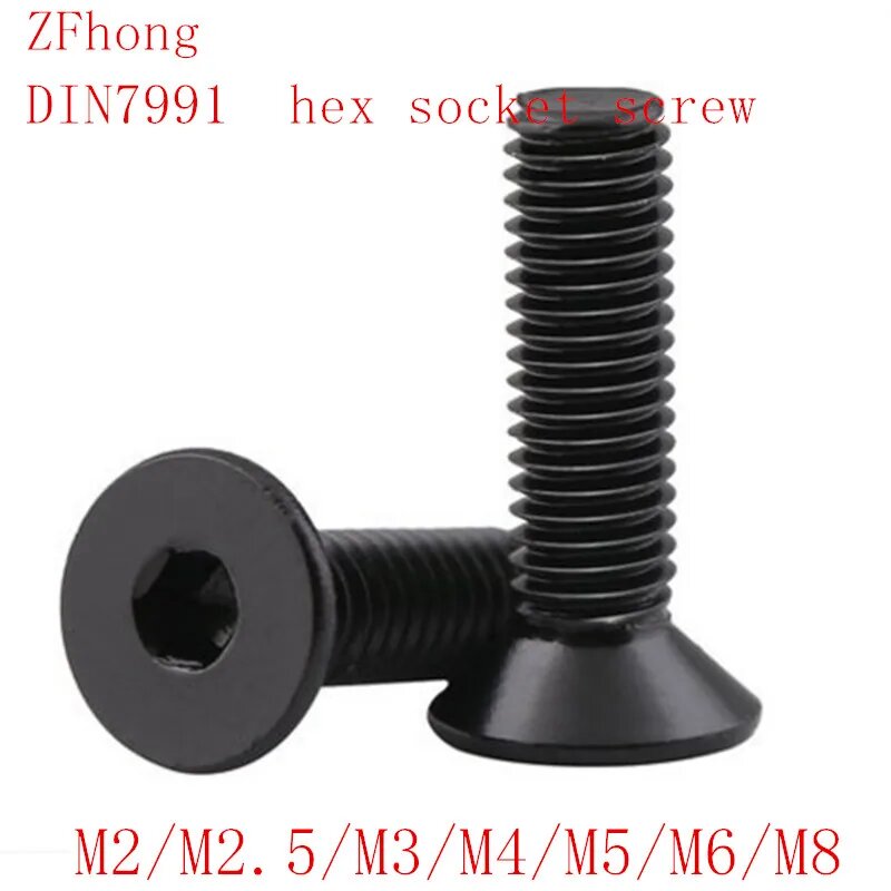 Шестигранные винты ZFhong DIN7991 M2-M8 нержавеющая сталь, grade 10.9 black, M2 100PCS, 6 мм