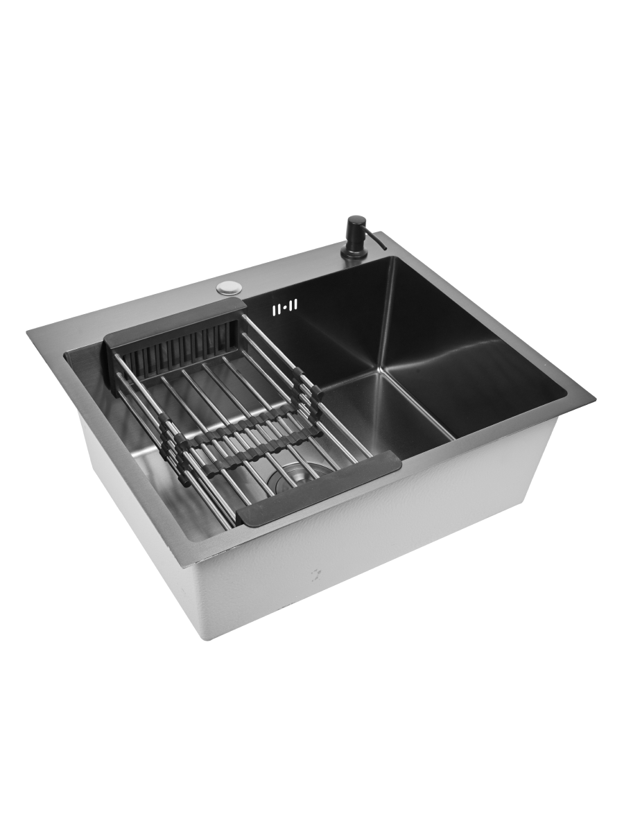 Мойка для кухни STEIN 60х50 из нержавеющей стали, рифленая структура, с сифоном ведерко, дозатором и коладером ST36050BD — фото 1