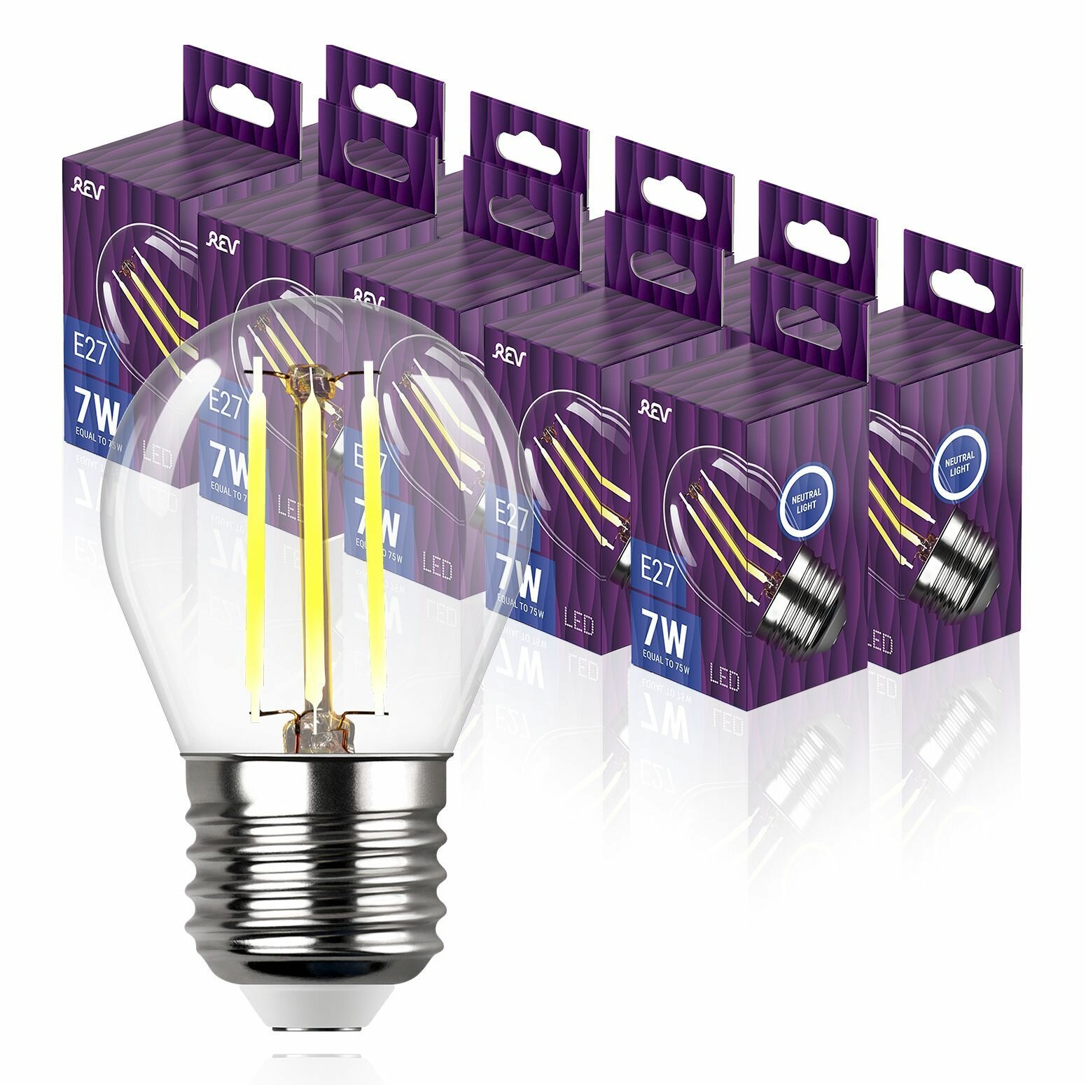 Лампа светодиодная FILAMENT 7W Е27 шар нейтральный белый свет REV 32485 0up10, 10шт.