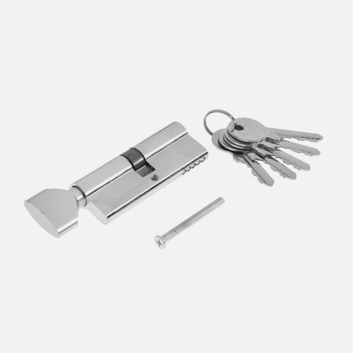 Изображение товара Цилиндровый механизм, 80 мм, с вертушкой, английский ключ, 5 ключей, цвет хром