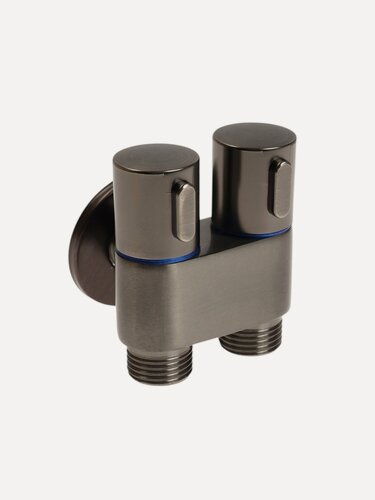 Изображение товара Кран двойной ZEIN engr, 1/2" х 1/2", два вентиля, кран-букса керамика, нерж. сталь, графит