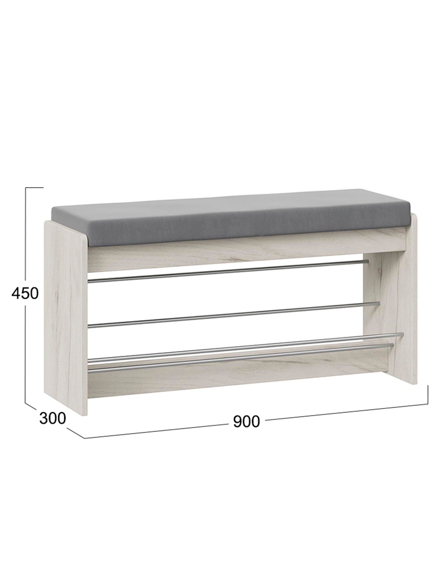 Обувница, Тайм тип 2, Дуб крафт белый/Велюр серый, напольная — фото 1