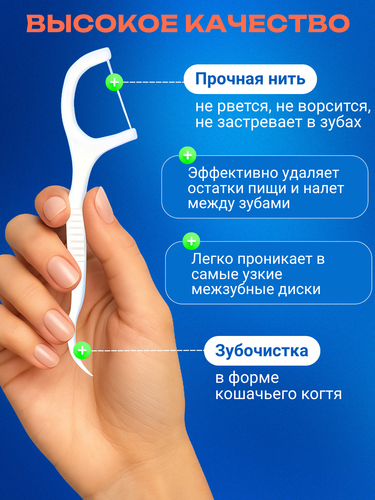 Картинки Флоссеры, Зубная нить с зубочисткой, 2в1, гипоаллергенные, пластиковый бокс, 50шт