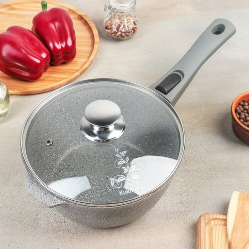 Ковш 22 л съёмная ручка стеклянная крышка антипригарное покрытие цвет серый 3604₽