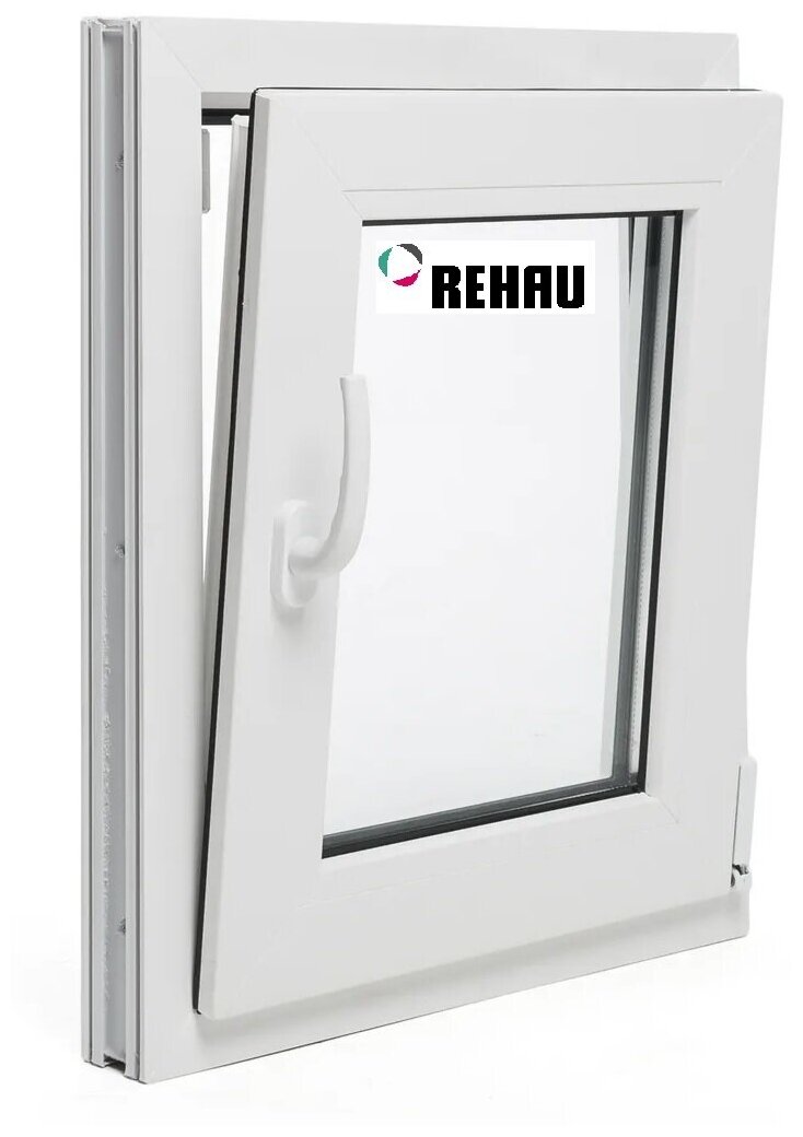 Окно ПВХ, высота 600 х ширина 500 мм, REHAU, одностворчатое, поворотно-откидное, правое, энергосберегающий стеклопакет, белое