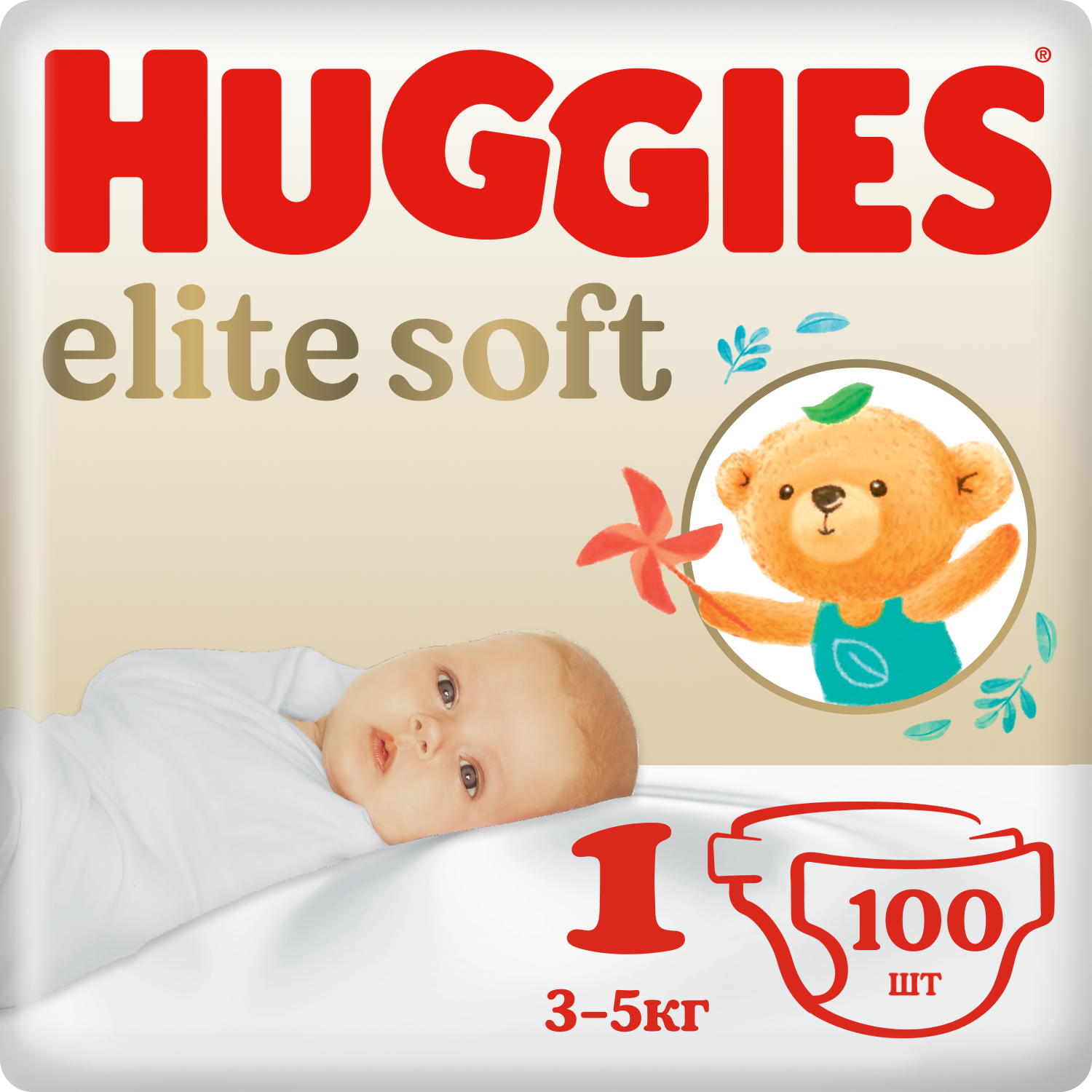 Подгузники Huggies Элит Софт 1 (3-5 кг) 50 шт. NEW