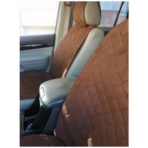 Широкие накидки из алькантары c отдельным подголовником (коричневые/ромб)