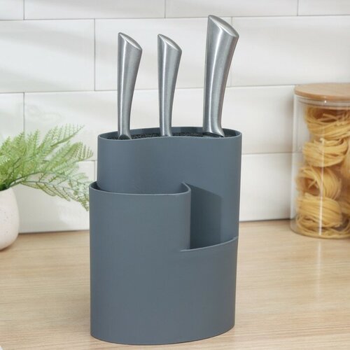 Подставка для ножей и столовых приборов Доляна «Нео», 18?11 см, цвет серый