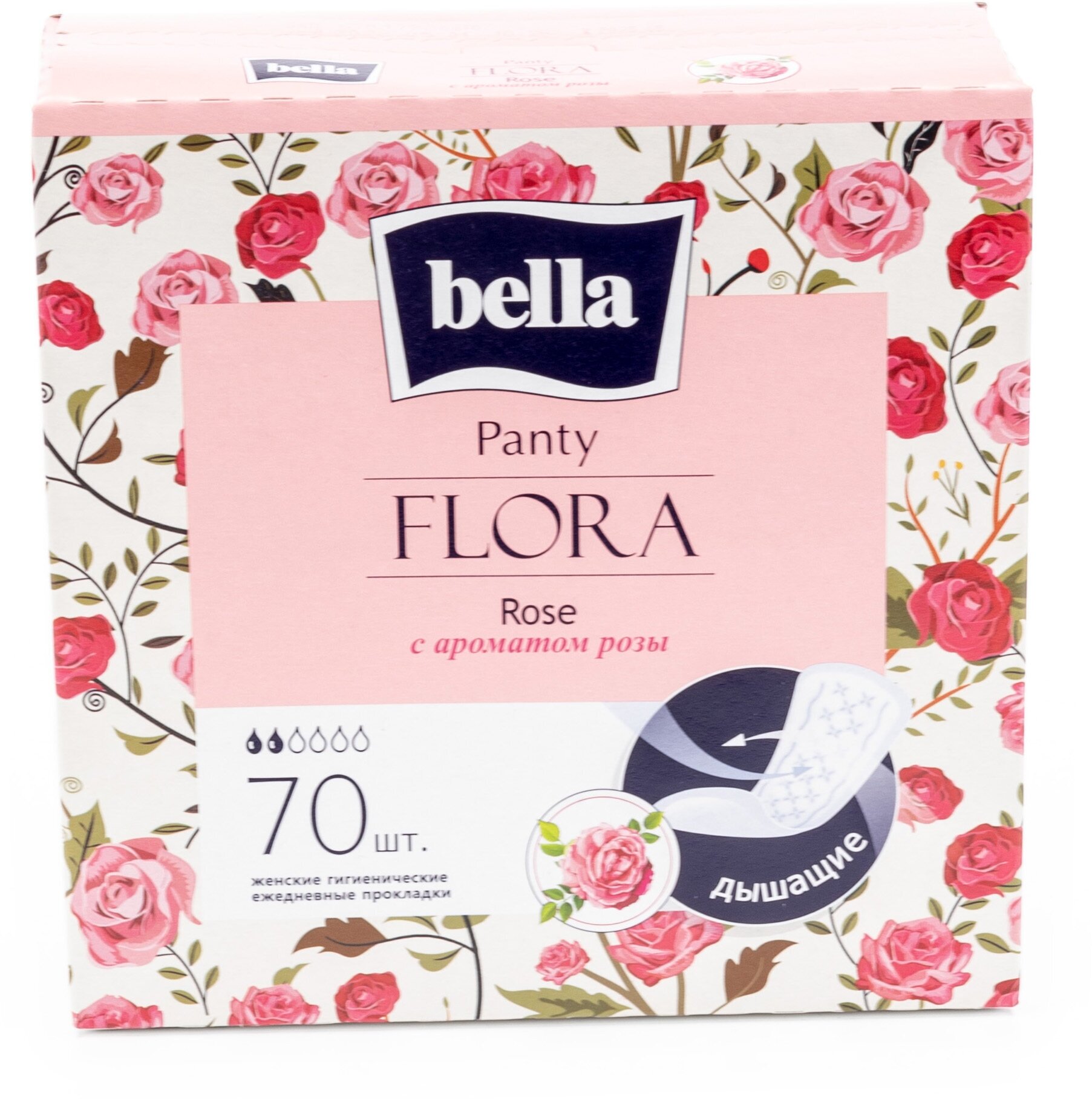 Ежедневные прокладки Bella / Белла Panty Flora Rose с ароматом розы дышащие коробка 70шт. / женская гигиена