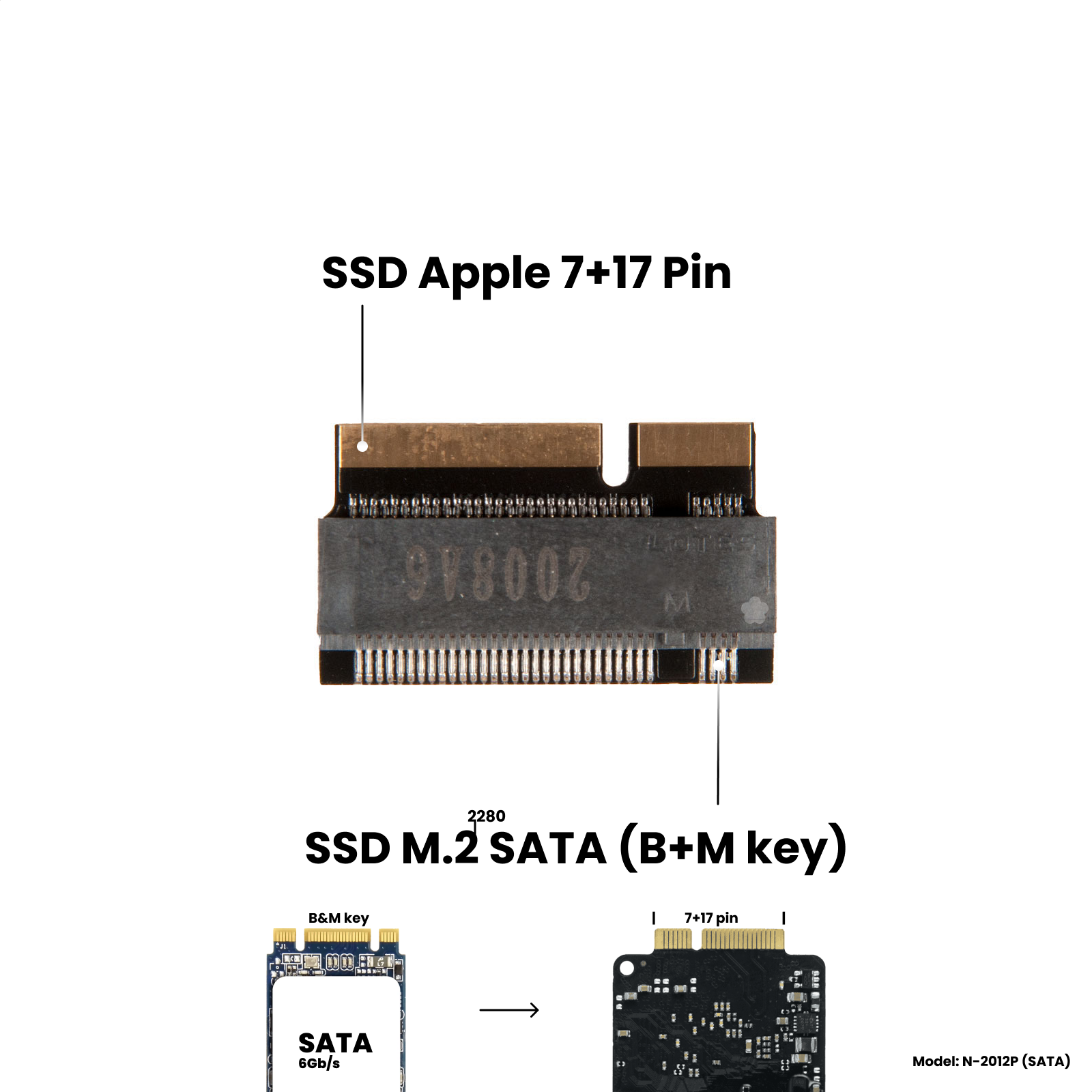 Адаптер-переходник для установки SSD M.2 2280 SATA (B+M key) в разъем 7+17 Pin на MacBook Pro Retina 13/15" iMac 21.5/27" Mid 2012 - Early 2013
