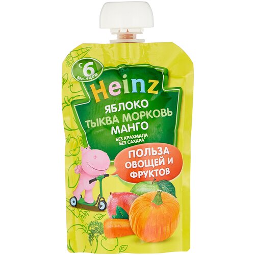 Пюре Heinz яблоко, тыква, морковь, манго, с 6 месяцев, 90 г