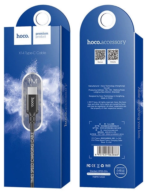 Кабель USB Hoco X14 Times speed Type-C 1 м черный