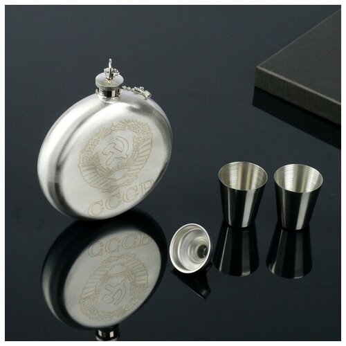 Подарочный набор 4 в 1 СССР фляжка 240 мл 2 стопки воронка хромированная 1237₽