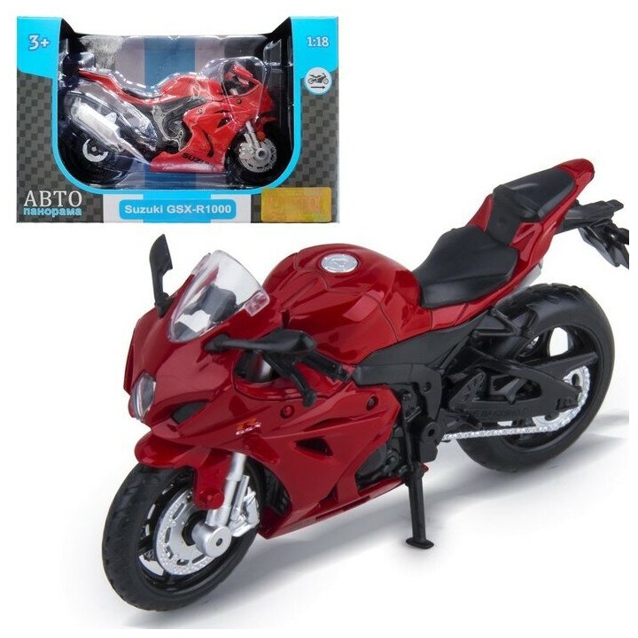 Модель мотоцикла металл. Suzuki GSх-R 1000 1:18, цвет красный, свободный ход колёс
