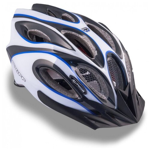 фото Шлем 8-9001264 спортитный с сеточкой skiff 143 blu 14 отверстий, inmold сине-бело-черный 58-62см author