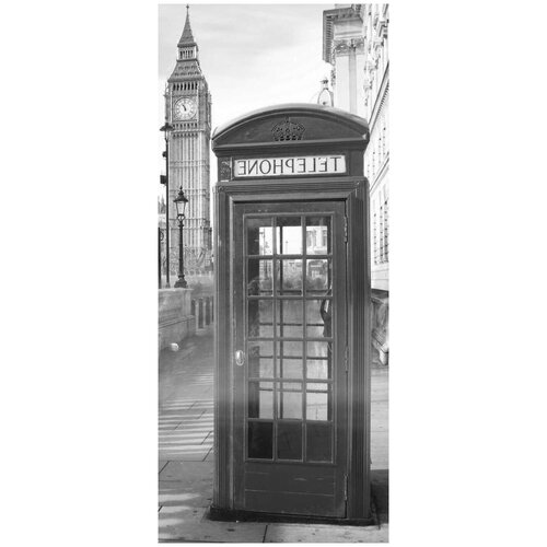 Самоклеящиеся фотообои Лондон - Биг Бен и телефон, размер: 90x210 см, эффект: черно-белый, отраженный самоклеящиеся фотообои биг бен лондон размер 90x210 см эффект сепия