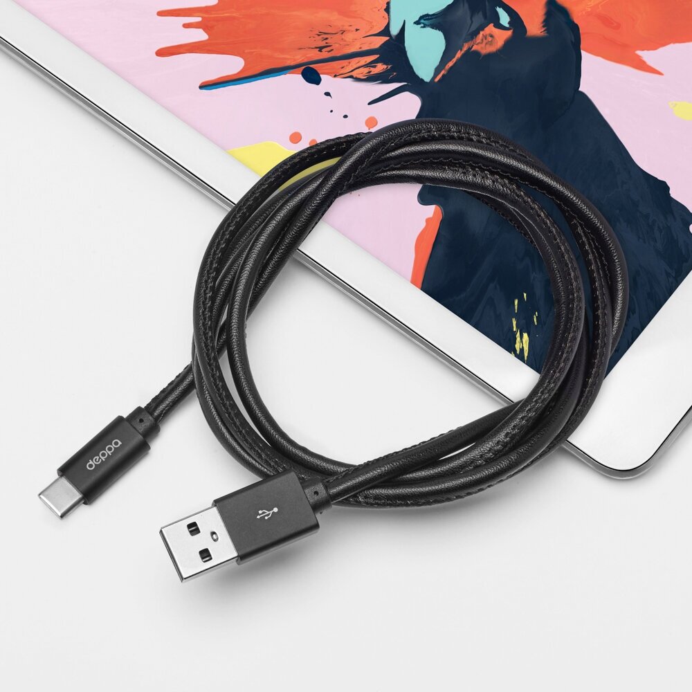 Кабель Leather USB 2.0 - USB Type-C, 2.4A (black) Deppa - фото №8