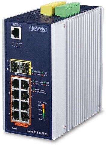 Промышленный управляемый коммутатор Ethernet PLANET IGS-6325-8UP2S L3 8-портовый 10/100/1000T 802.3bt PoE + 2-портовый 1G/2.5G SFP
