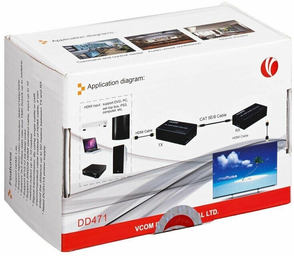 VCOM DD471 Удлинитель HDMI по витой паре до 60м extender VCOM <DD471> +2б.п. - фото №13