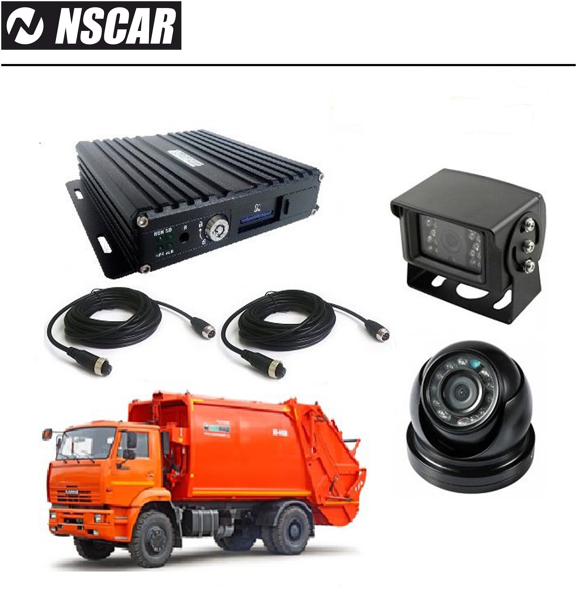 Комплект видеонаблюдения для мусоровоза NSCAR MT201 SD (4 канальный видеорегистратор 2 камеры видеонаблюдения в транспорте провода подключения)