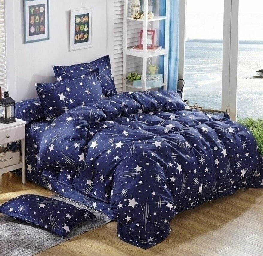 Комплект постельного белья с принтом звёзды, Сатин, Поплин, двухспальный.