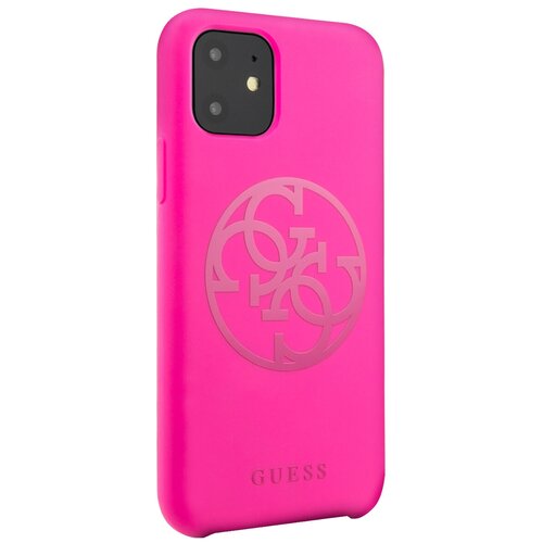 фото Чехол guess для iphone 11 silicone collection 4g logo hard fuschia