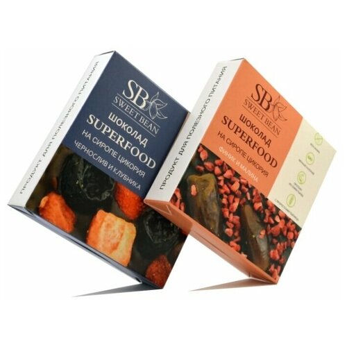 фото Набор изделий из шоколада на сиропе цикория "чернослив и клубника" + "финик и малина" sweet bean superfood, без сахара