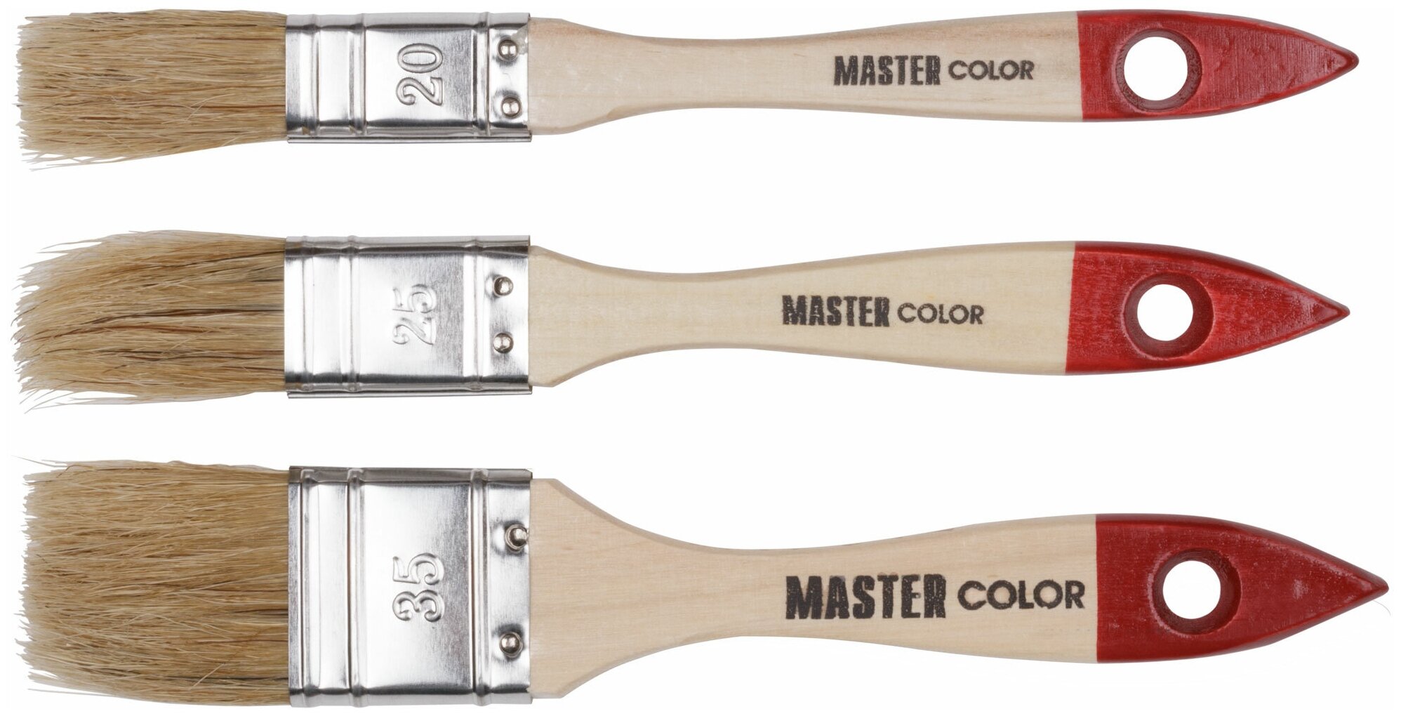 Набор Master Color 30-0502 из 3-х флейцевых кистей с деревянными ручками: ширина 20 25 35 мм натур. щетина 55% топс