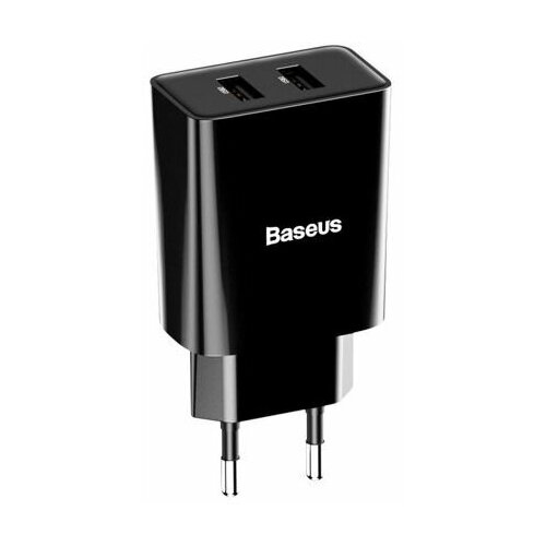 Сетевое зарядное устройство Baseus Speed Mini Dual U Charger, 10.5 Вт, EU, черный сетевое зарядное устройство baseus mini dual u charger белый