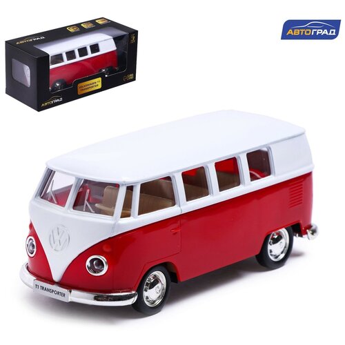 фото Машина металлическая volkswagen transporter t1, 1:32, открываются двери, инерция, цвет красный россия