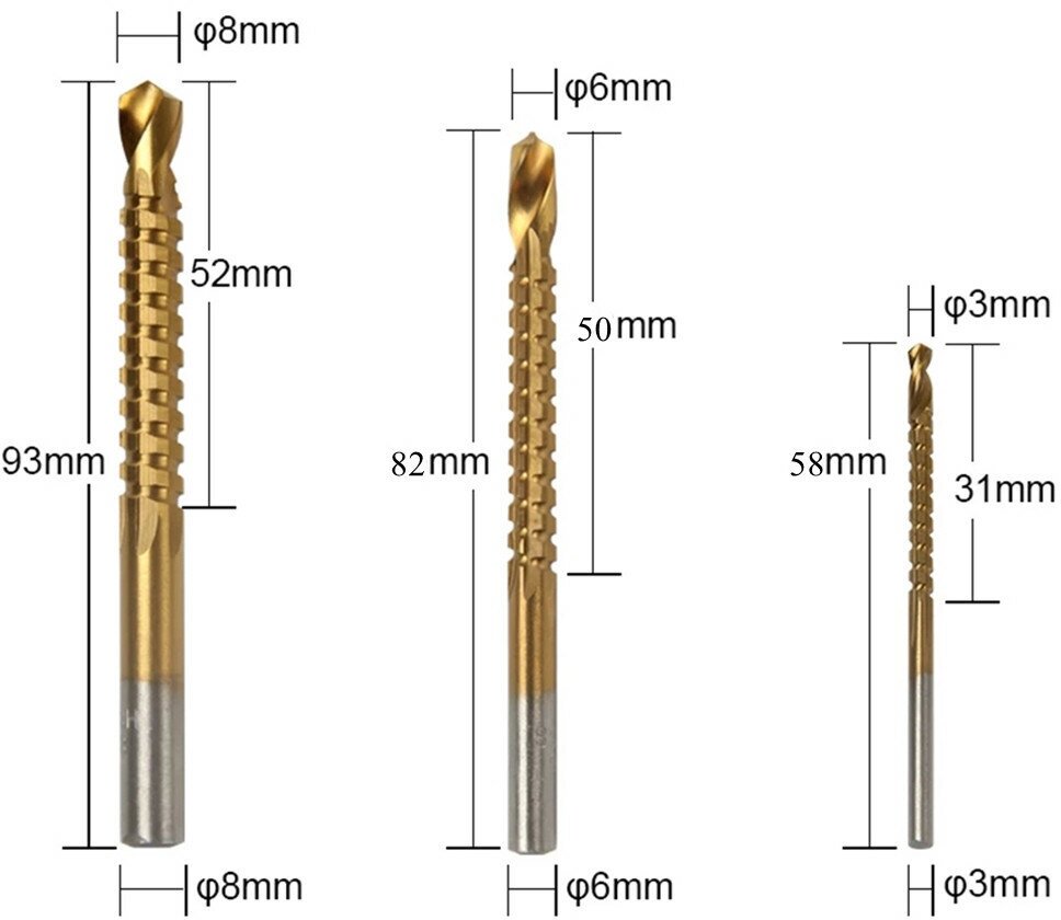 Набор ступенчатых 4-32, 4-20, 4-12 мм и Фрезеровальных сверл 3,6,8 мм по металлу - фотография № 3