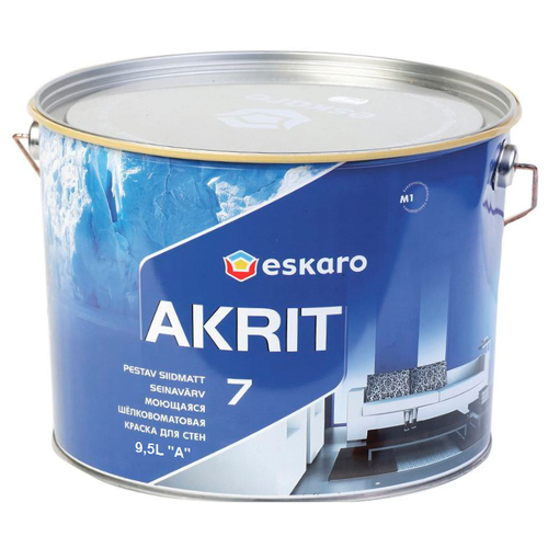 Краска акриловая Eskaro Akrit 7 полуматовая белый 9.5 л краска акриловая eskaro akrit 20 влагостойкая моющаяся полуматовая белый 2 85 л