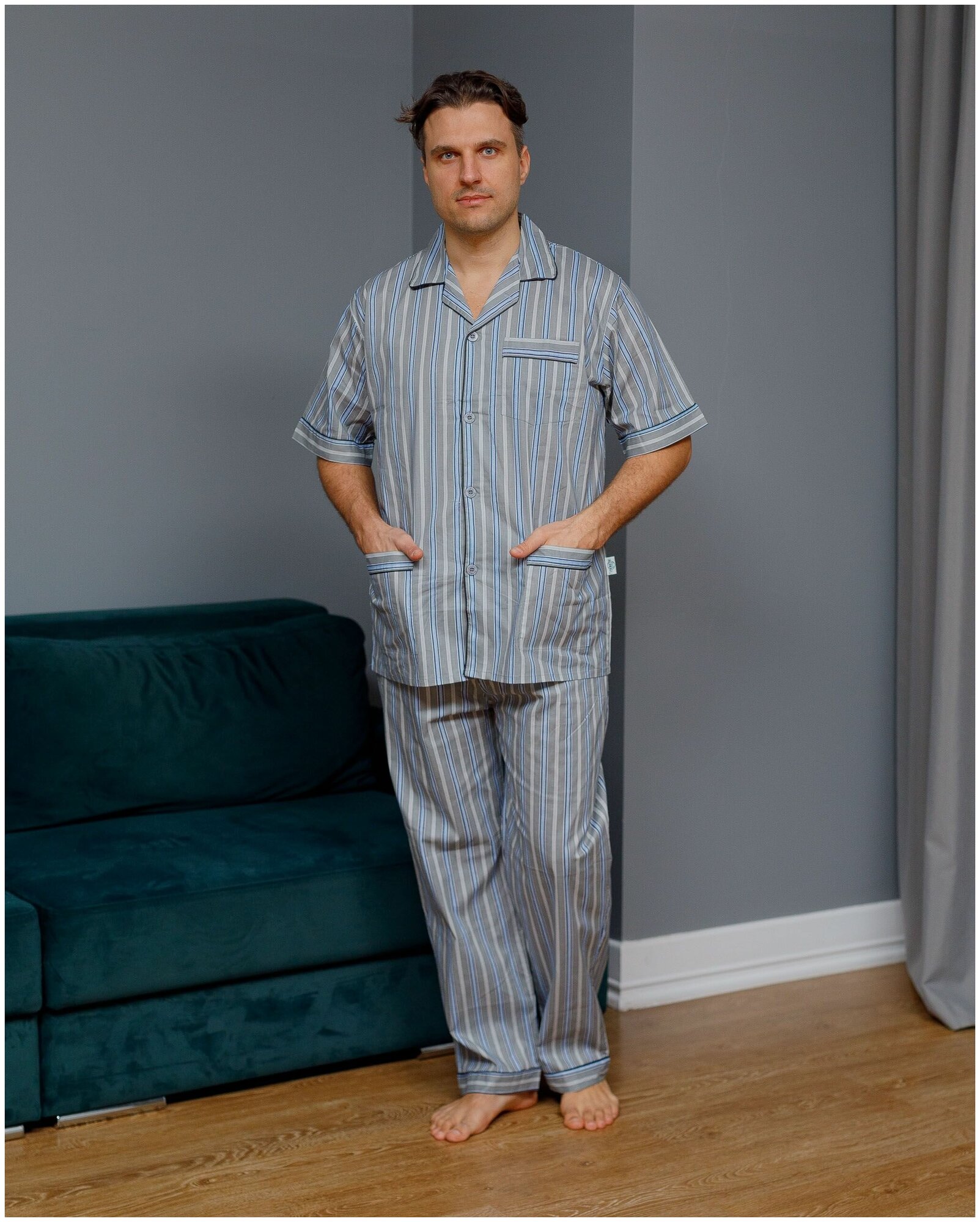Пижама мужская с брюками и рубашкой с коротким рукавом хлопок Global - фотография № 2