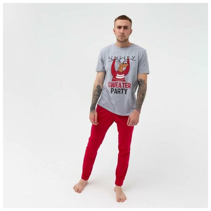 Пижама новогодняя мужская KAFTAN "Party", цвет серый/красный, размер 54 - фотография № 8