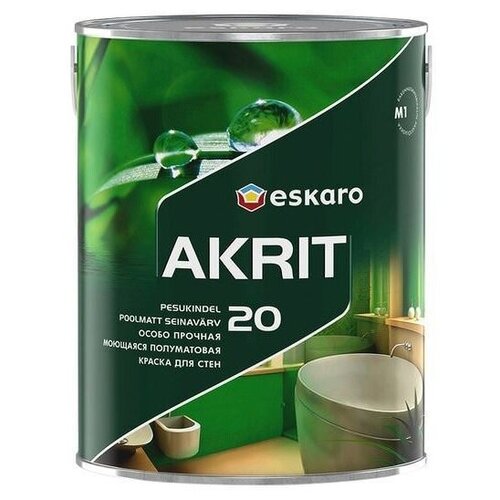 Краска акриловая Eskaro Akrit-20 полуматовая бесцветный 0.9 л краска акриловая eskaro akrit 20 влагостойкая моющаяся полуматовая белый 2 85 л