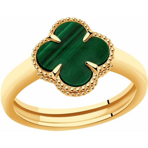 фото Кольцо diamant online, золото, 585 проба, малахит, размер 16, зеленый berger