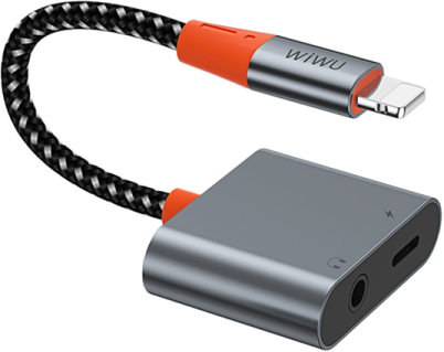 Переходник c Lightning на 3.5mm + Lightning Wiwu Lt07 Audio Converter - Space Gray
