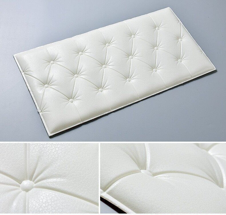 Панели самоклеящиеся 3D мягкие для стен, для изголовья кровати, мебели, 30*60 см, цвет белый - фотография № 1