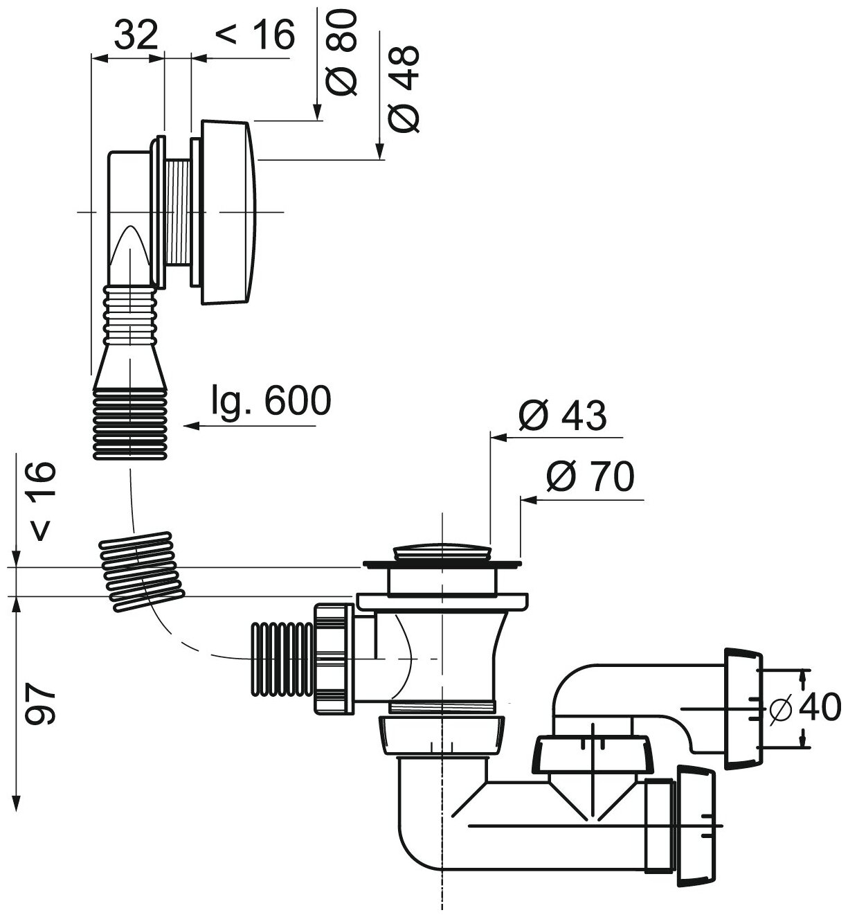 Слив-перелив полуавтомат Wirquin SP5603 вентиль ABS хром, клапан латунь хром - фото №2